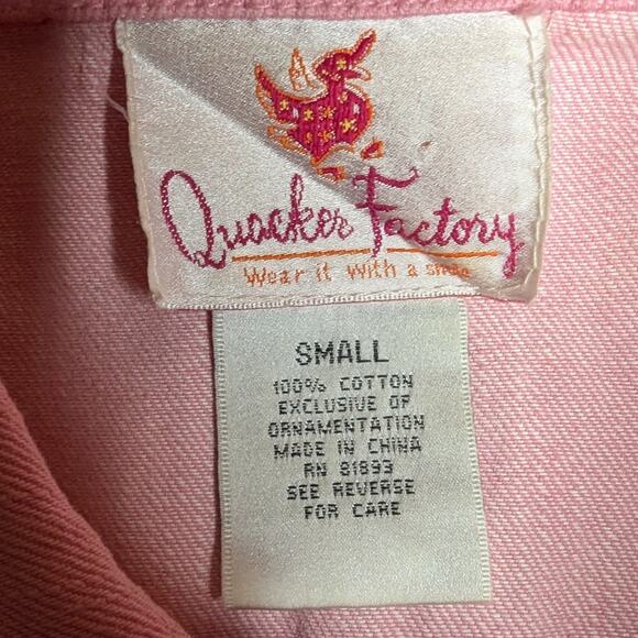 Vtg Y2K Quacker Factory Pink Rhinestone Embellished Cotton Denim Jacket S - Picture 5 of 5